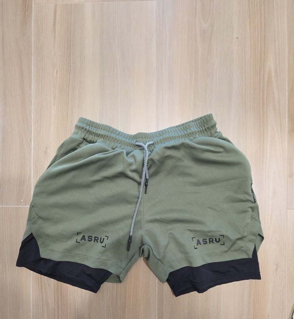 ASRV 2-in-1 Double Layer Quick Dry Athletic Shorts Olive Green